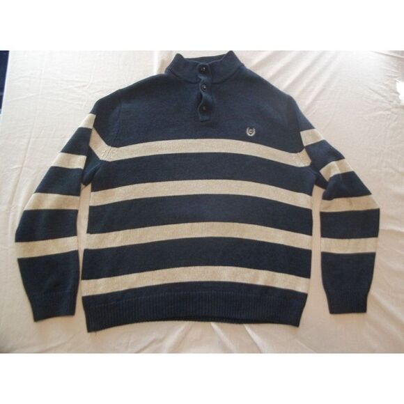 Chaps Ralph Lauren Sweater‎ Men Sz XL Blue And White Cable Knit Mock Neck - Picture 1 of 7